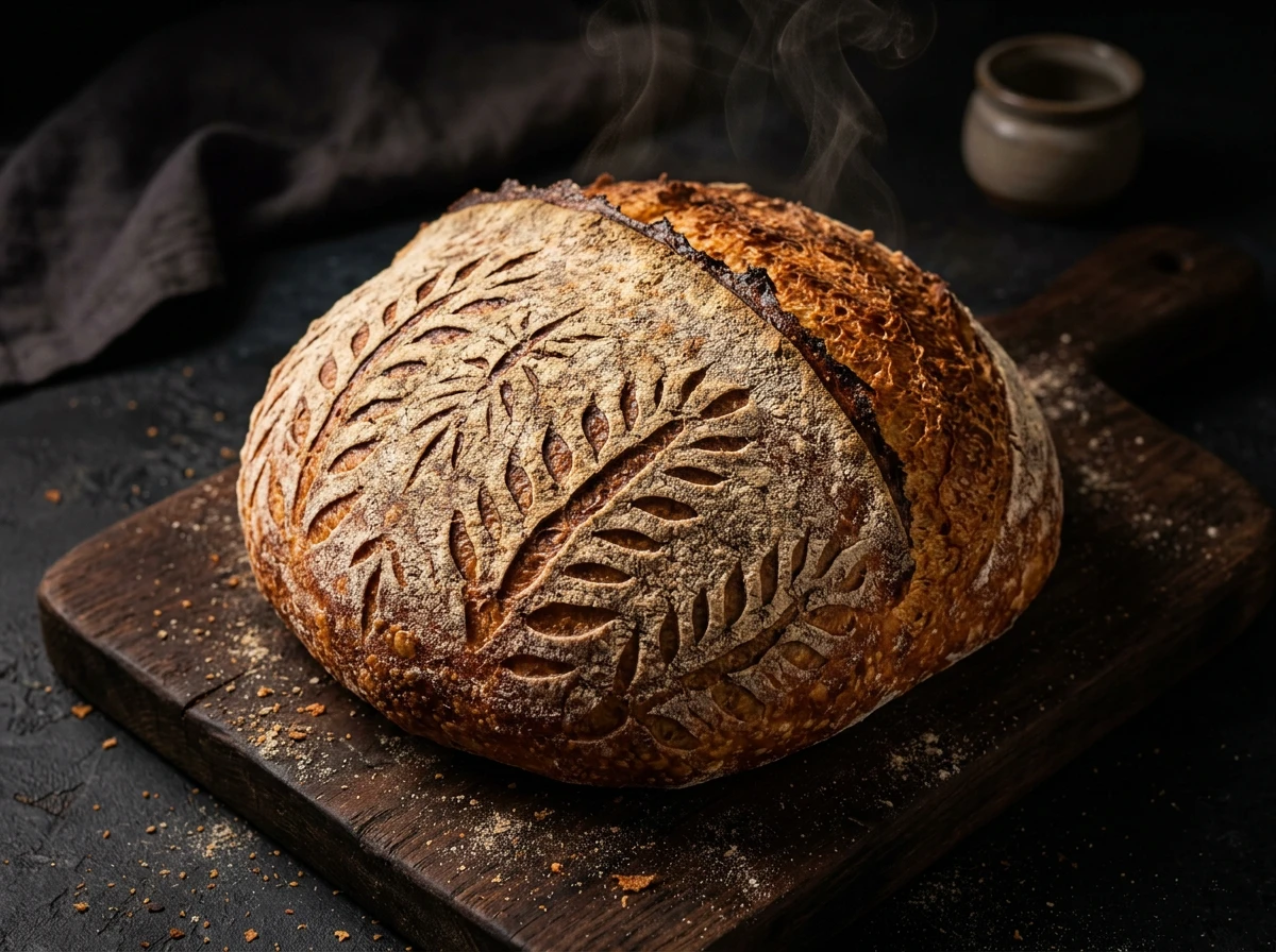Pain au levain avec motif de scarification décoratif